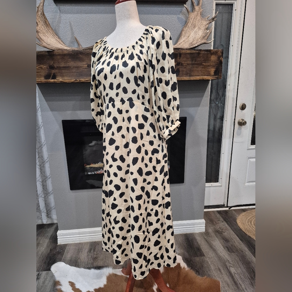 KITRI Maxi Dress with Black Spot Print and Scoop Neck Sizs 8, 100% Viscose - Picture 4 of 7